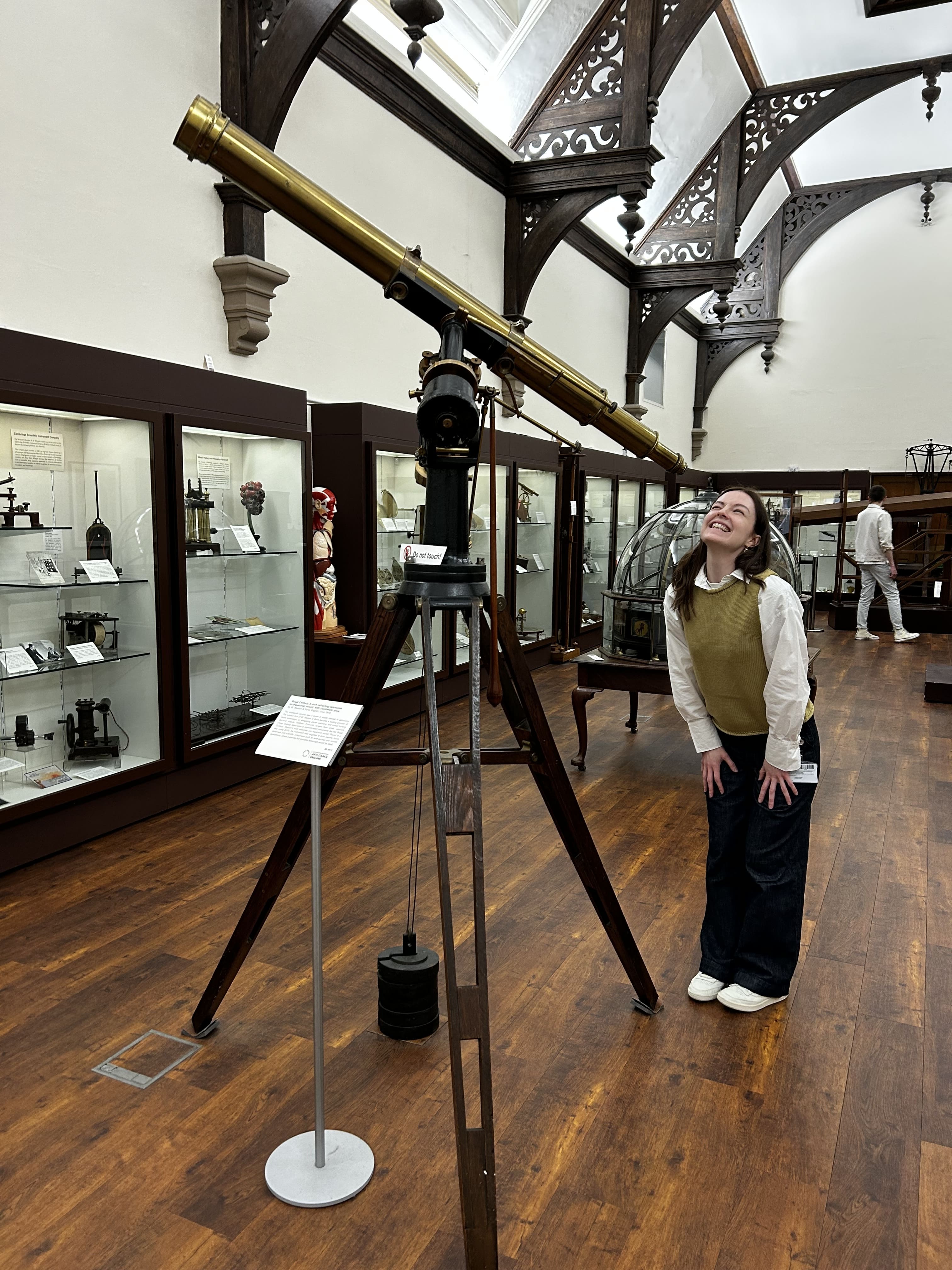 Annie in the Main Gallery, looking at the Refracting Telescope, Object Number Wh.5612.