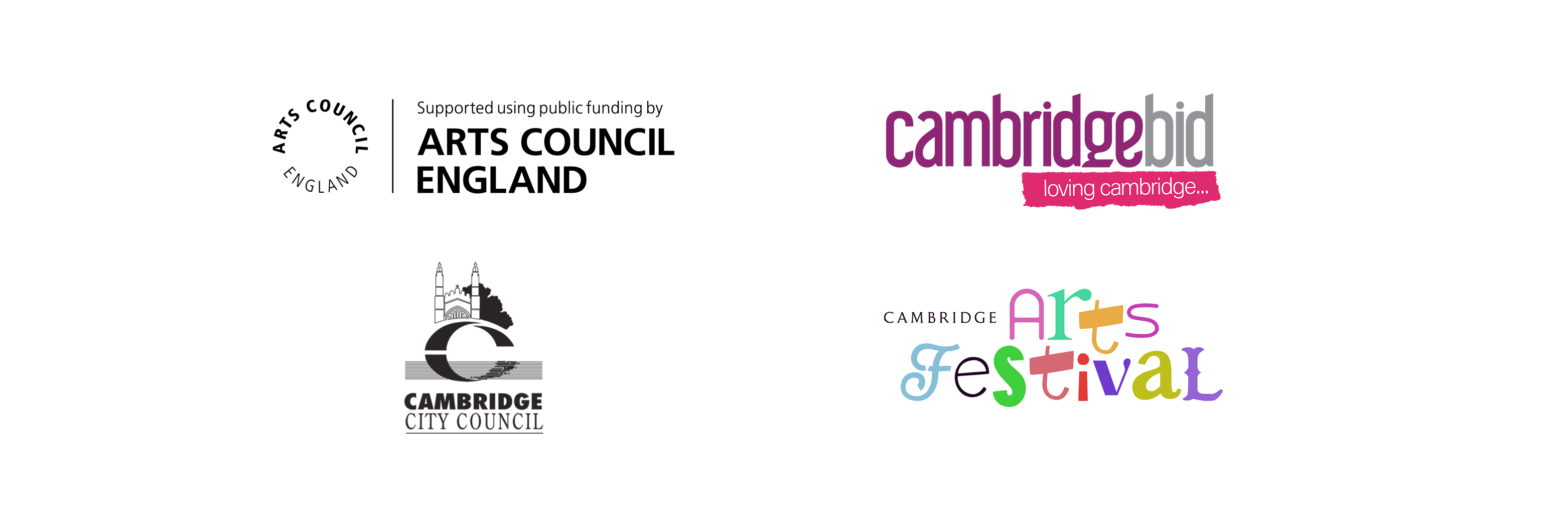Four logos of Arts Council England, Cambridge City Council, Cambridge BID and Cambridge Arts Festival.