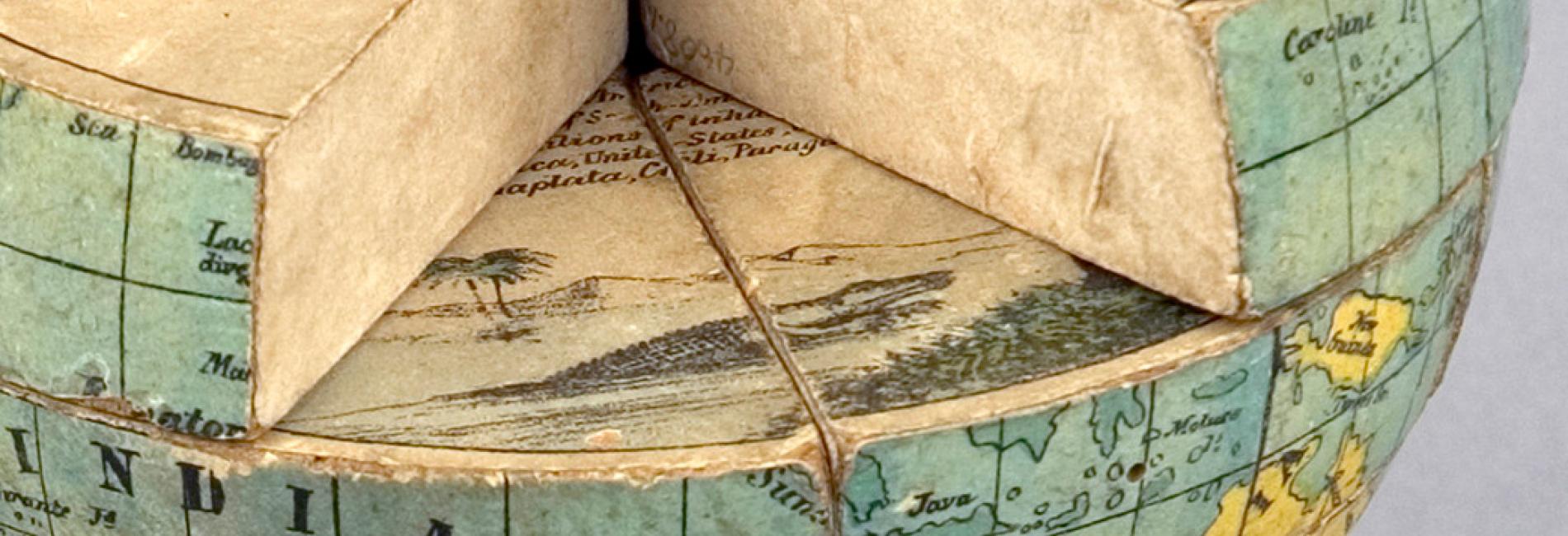 Close up of a jigsaw puzzle globe from the Whipple Museum of the History of Science
