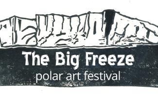 Graphic depiction of an iceberg with text 'The Big Freeze polar art festival'
