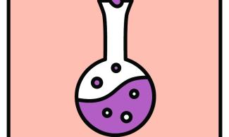 Simple illustration of a potion bottle holding a flower.