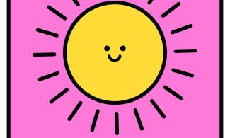 Simple illustration of a sun against a pink background