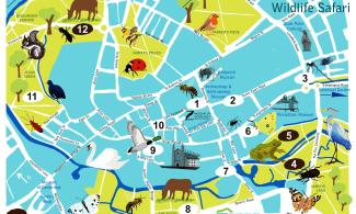Map of Cambridge with animal illustrations in green spaces