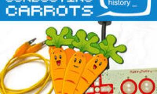 Cartoon image of carrots next to circuit leads