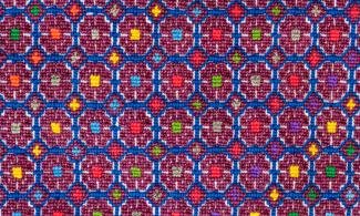 Red, purple, yellow and green embroidery