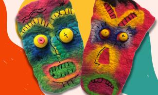 Two birghtly coloured monster masks.