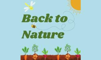 blue poster with green "back to nature" text and clip art images of nature