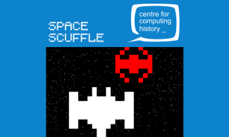 retro game with caption "Space Scuffle"