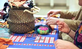 Sewing box with fabrics