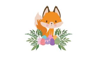 An illustration of a fox and easter eggs