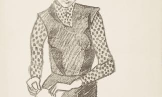 A pencil drawing of a woman holding a letter.
