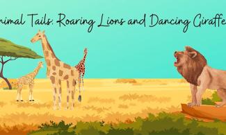 Illustration of lions and giraffes