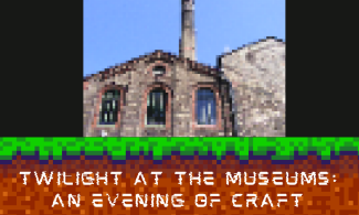 A graphic poster with a pixellated image of the Museum of Technology, the museum logo and Pumping Station in Pixels text.