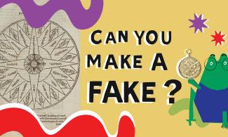 Can you make a fake graphic with a diagram of a compass from a 16th-century book, alongside a Whipple Frog!