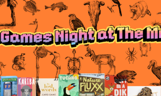 Photo of board games with illustrations of animals on an orange background