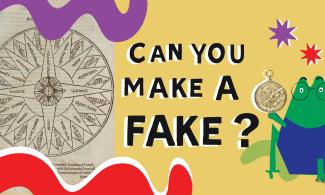 Can you make a fake graphic with a diagram of a compass from a 16th-century book, alongside a Whipple Frog!
