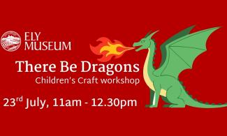 A green dragon breathing fire on a red background with text describing the event and its date and time.