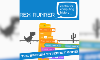 The image shows some Scratch code with the background of the Broken Internet game.