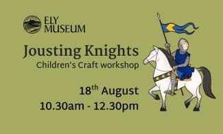 A knight carries a flag while riding a horse on a green background. Text states what the event is and its date and time. 