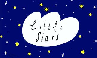 Illustration of a cloud beneath a night sky with small star graphics.