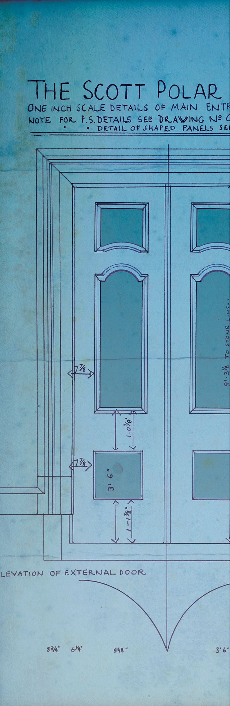 Drawing of architectural detail of the front door to SPRI