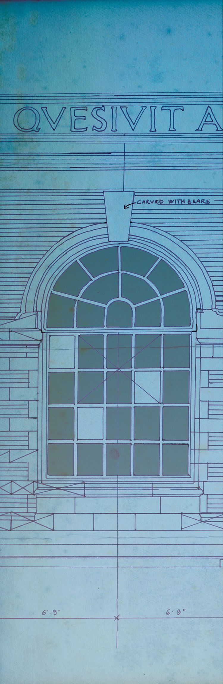 Drawing of architectural detail of window of SPRI building
