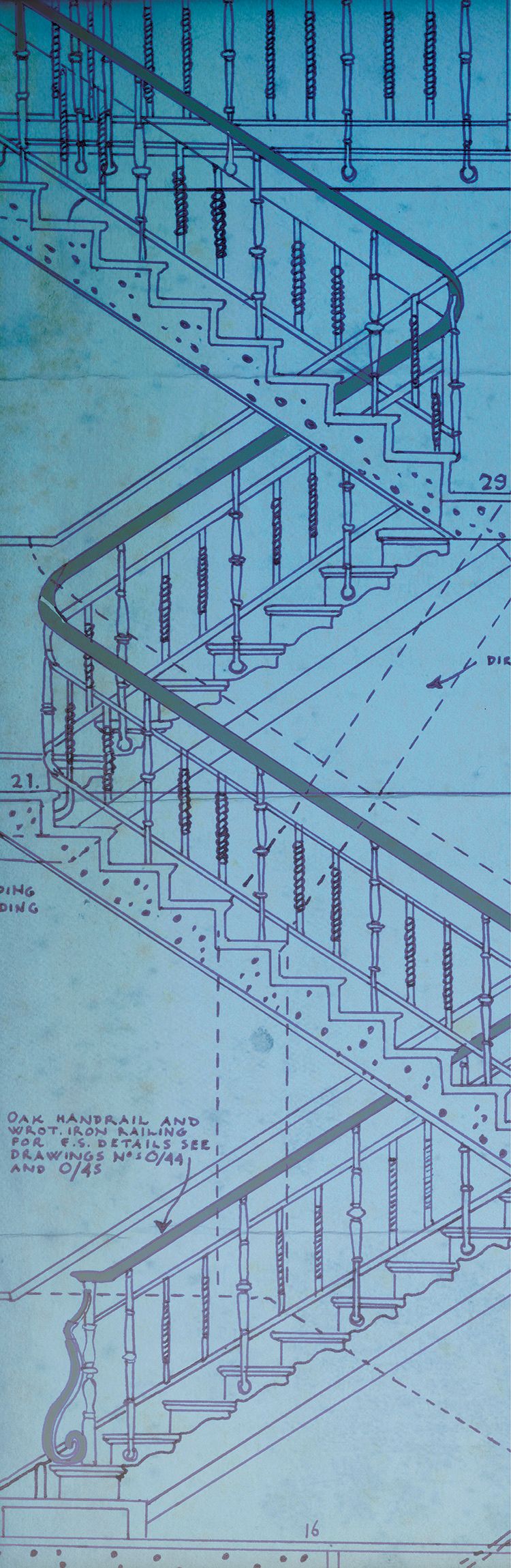 Drawing of architectural detail of a staircase at SPRI