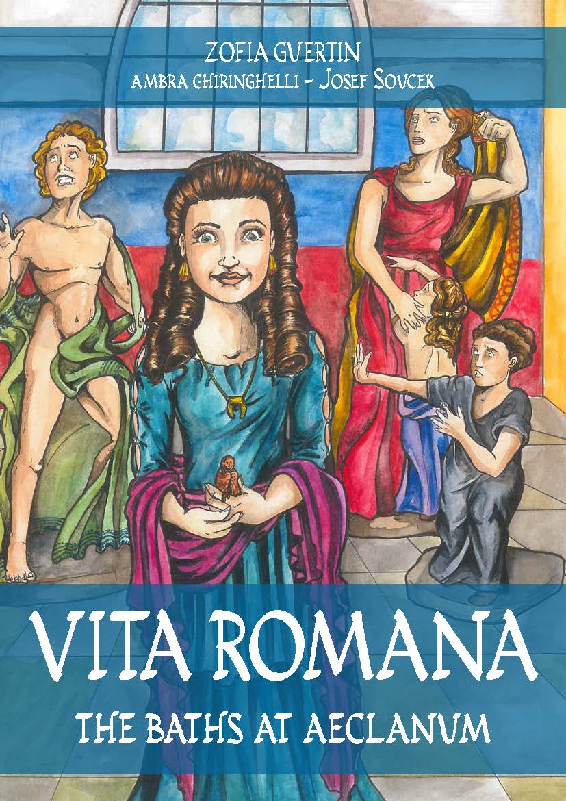 Cover of the graphic novel 'Vita Romana'. Features four people dressed in Roman clothes.