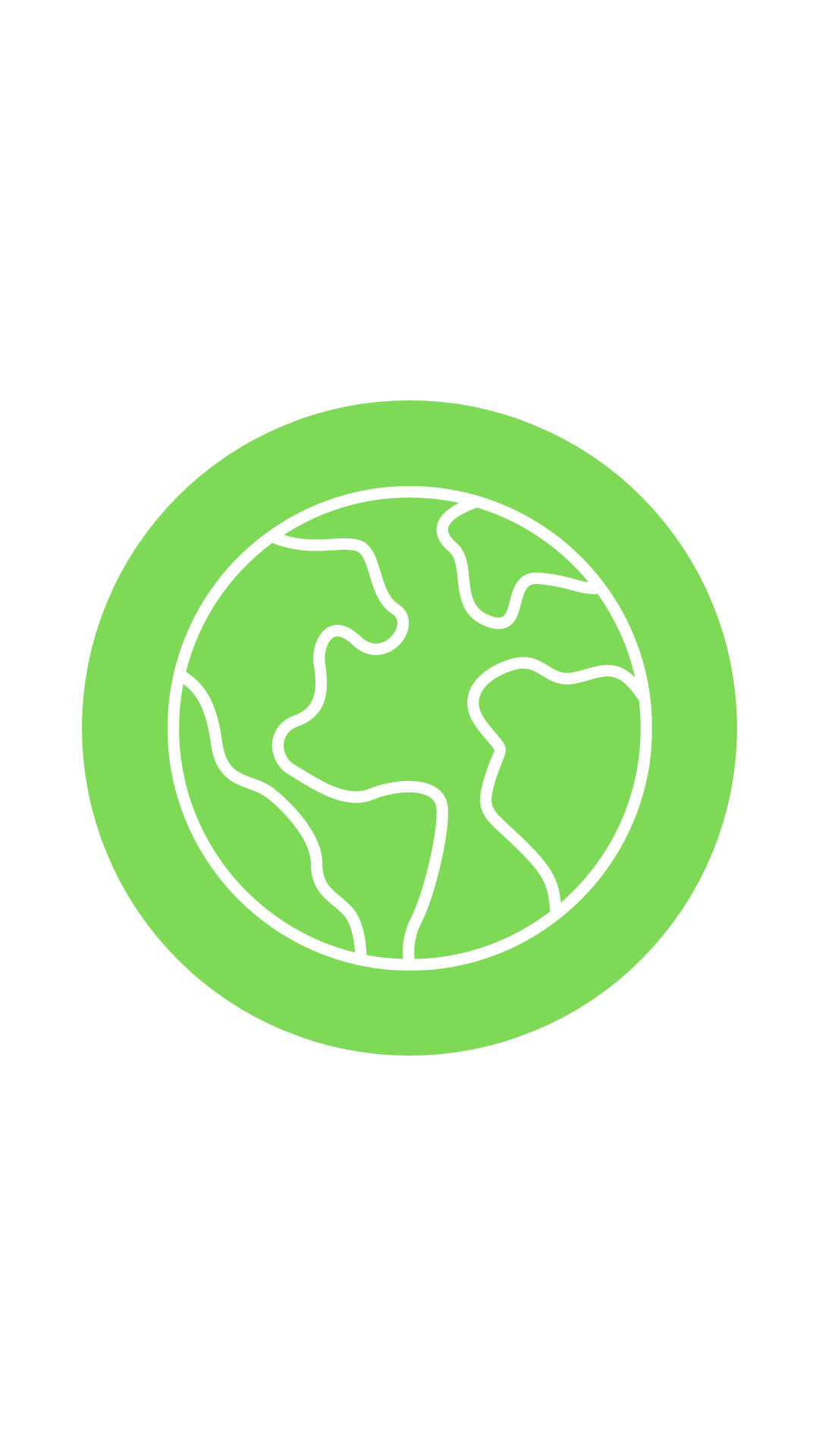 A round green icon with a white planet earth illustration in the middle.