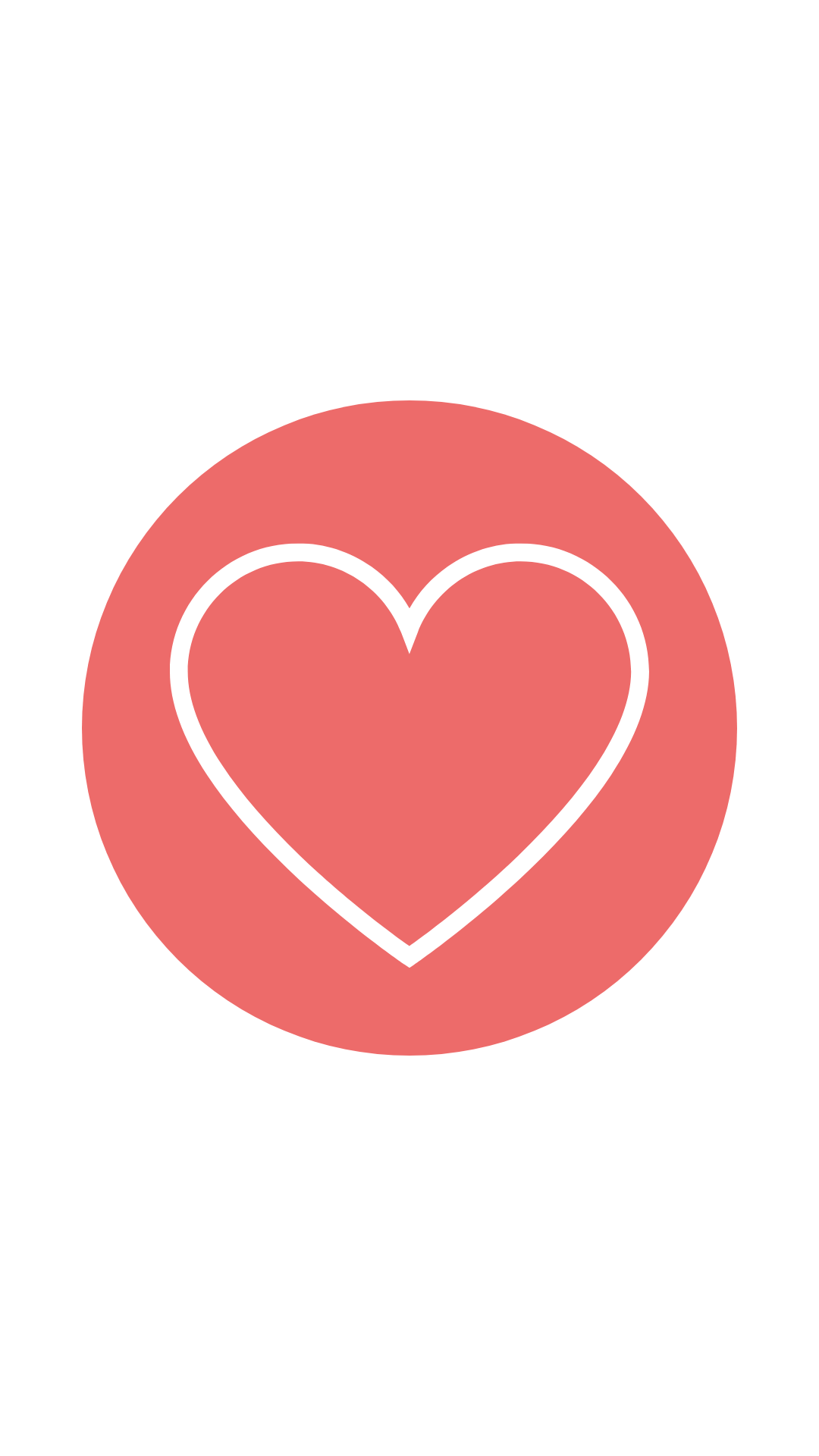 A round pink icon with a white heart illustration in the middle.