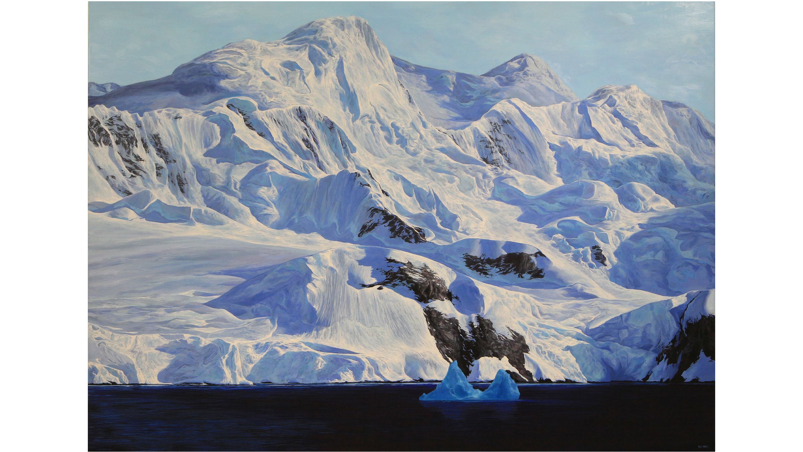 The richly textured face of an ice covered mountain.