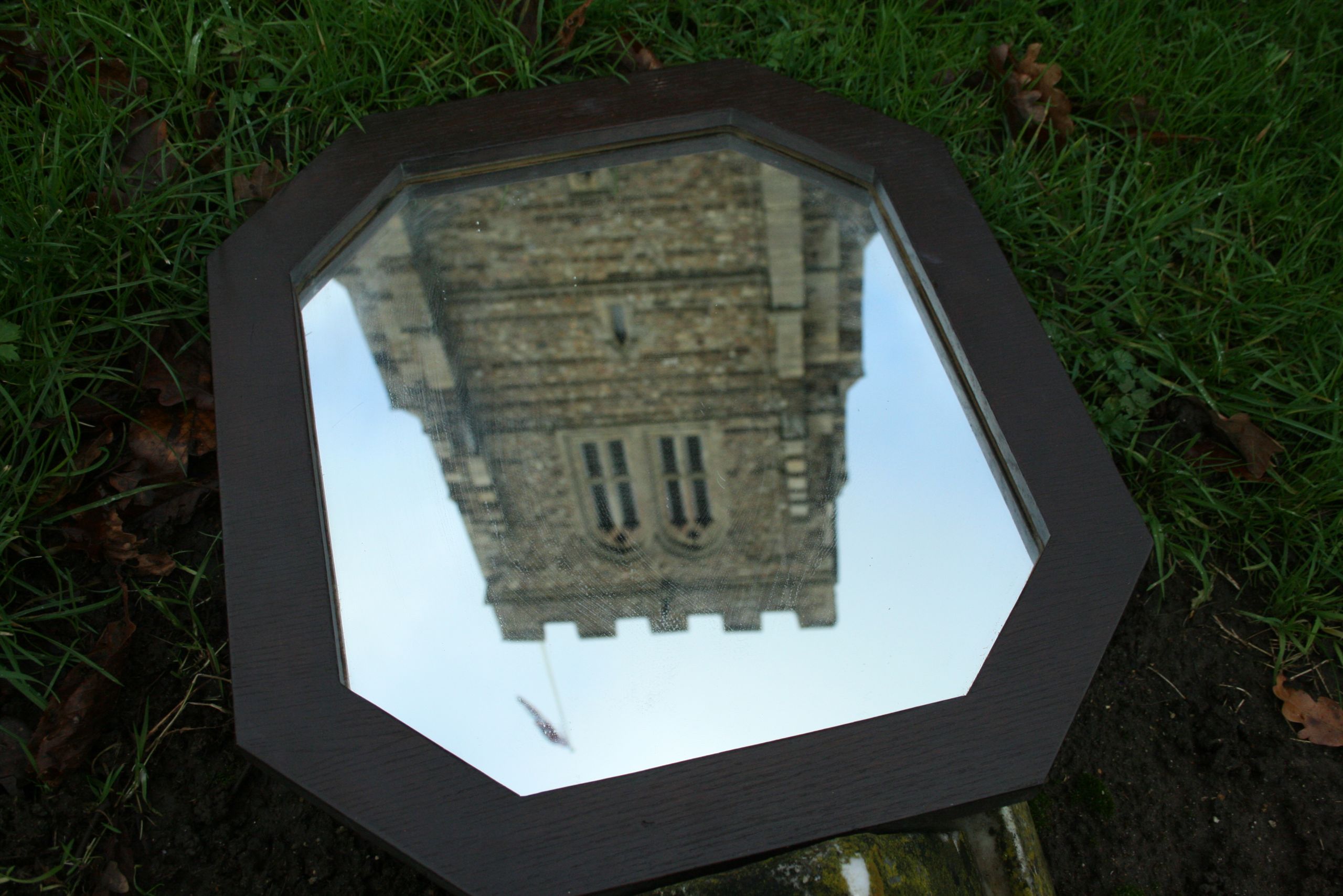 castle tower reflected in a mirror