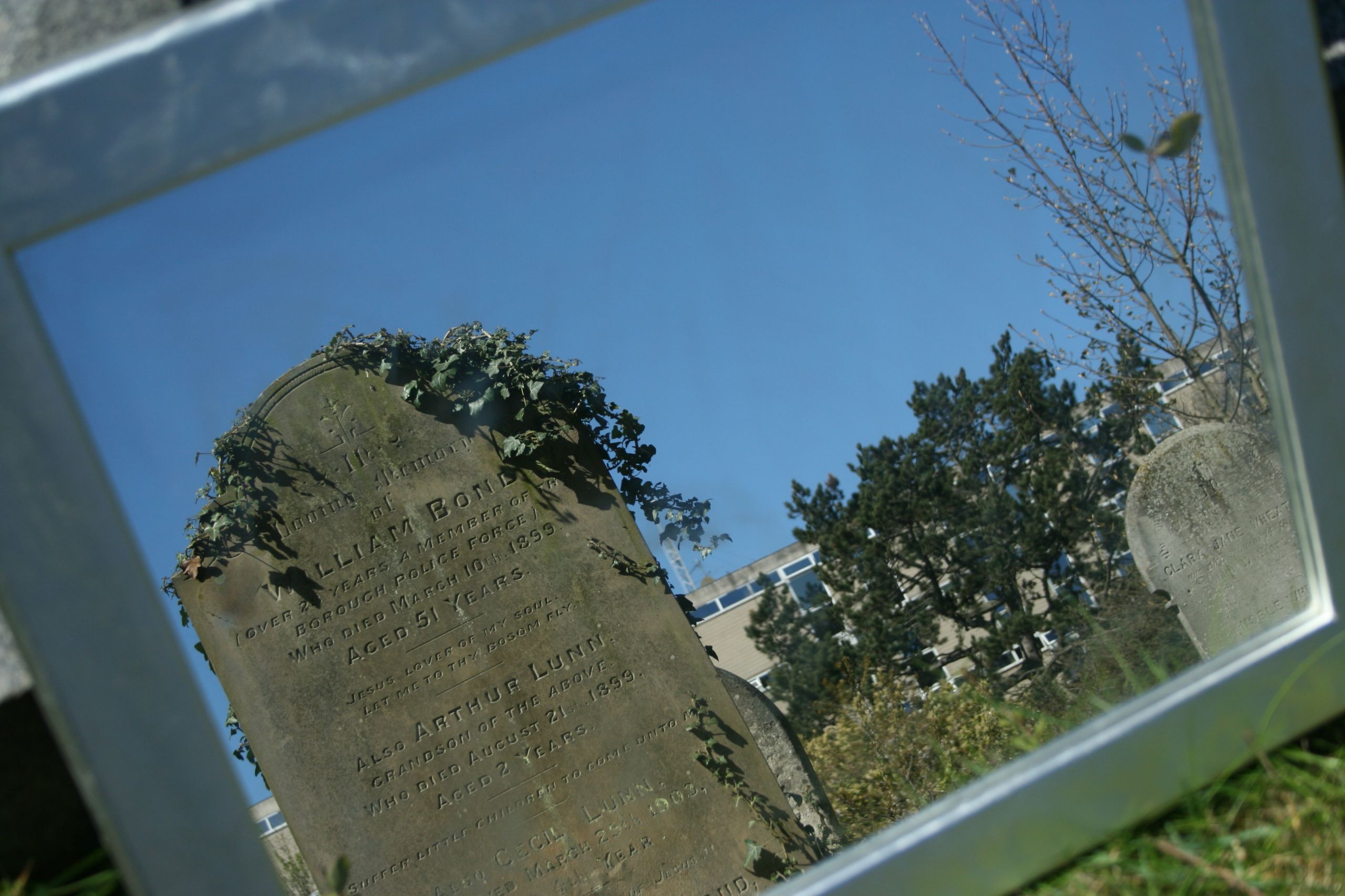 tombstone in a mirror